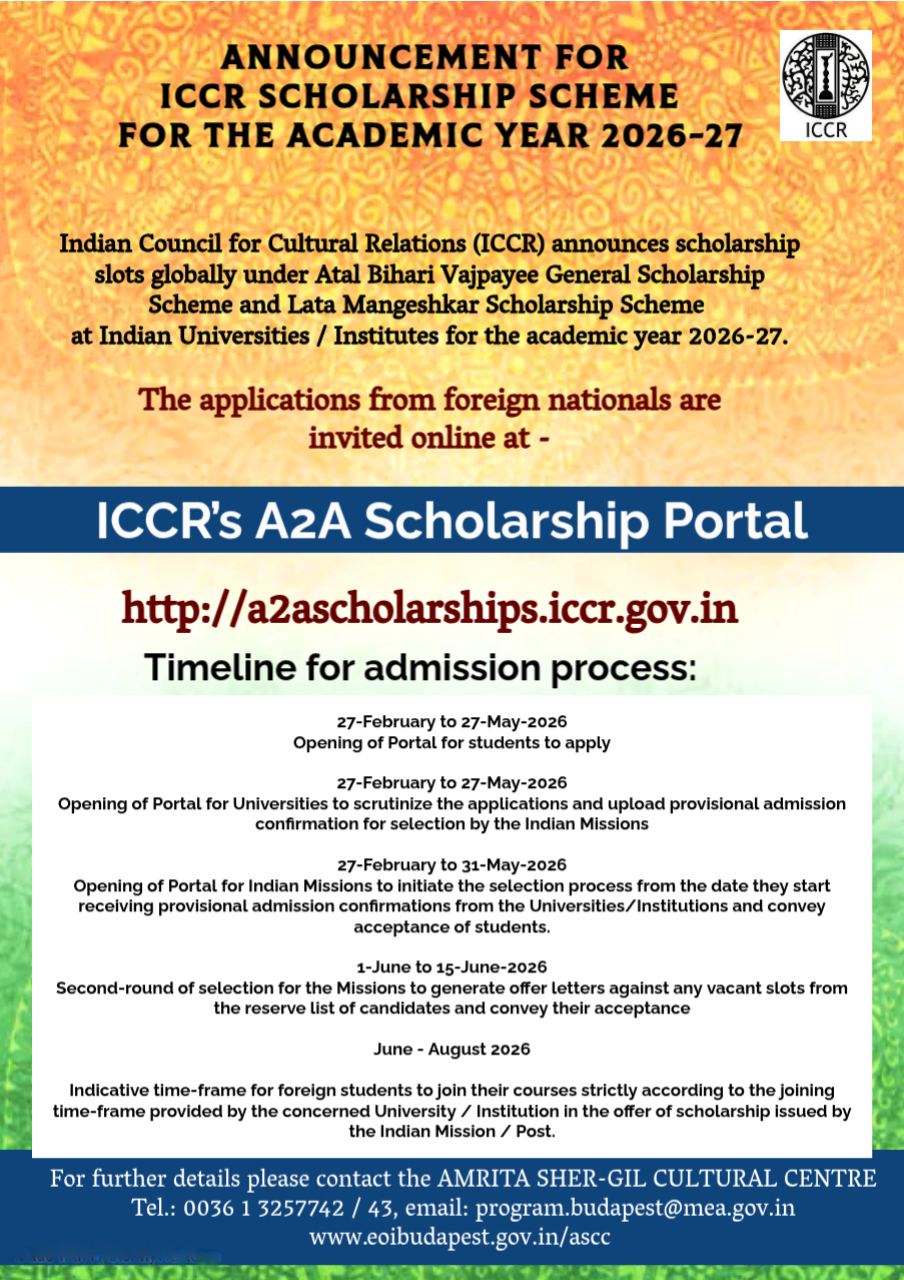 ICCR Scholarship Scheme - Academic Year 2026-2027